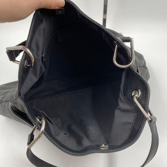 Gucci GG Monogram Eclipse Tote Bag Cloth Canvas Leather Trim Black Y2K Purse - Picture 11 of 16